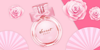 粉色小清新香水化妆品花卉立体展板背景香水护肤品美容化妆